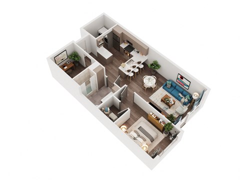 Voda Apartments 3D Floorplan 1D4 A